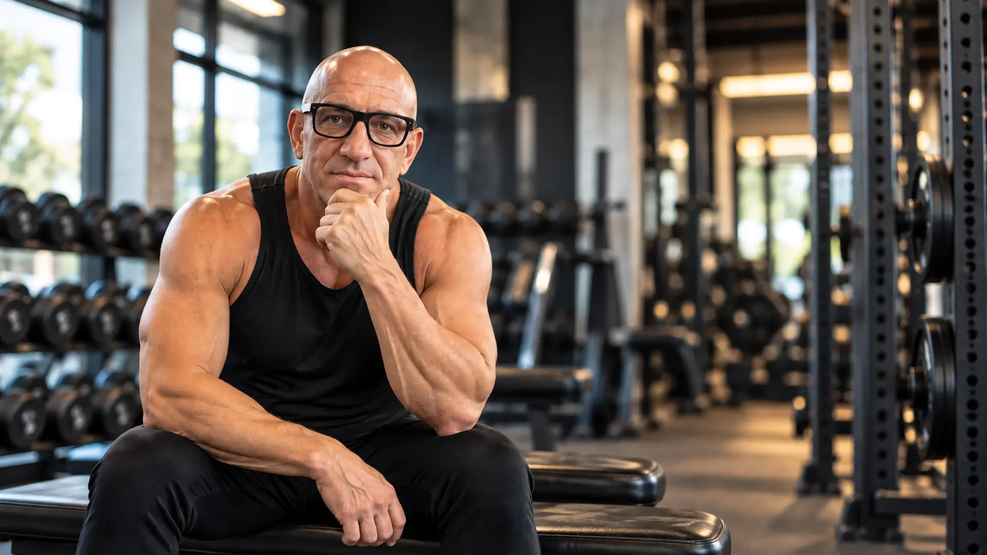 Kennet Båth sitter på en bänk i gymmet och tittar mot kameran